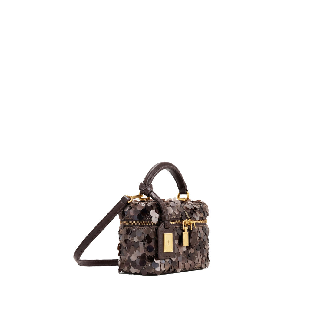 JW PEI Cleo Metallic Sequin Box Shape Top Handle Bag - Brown