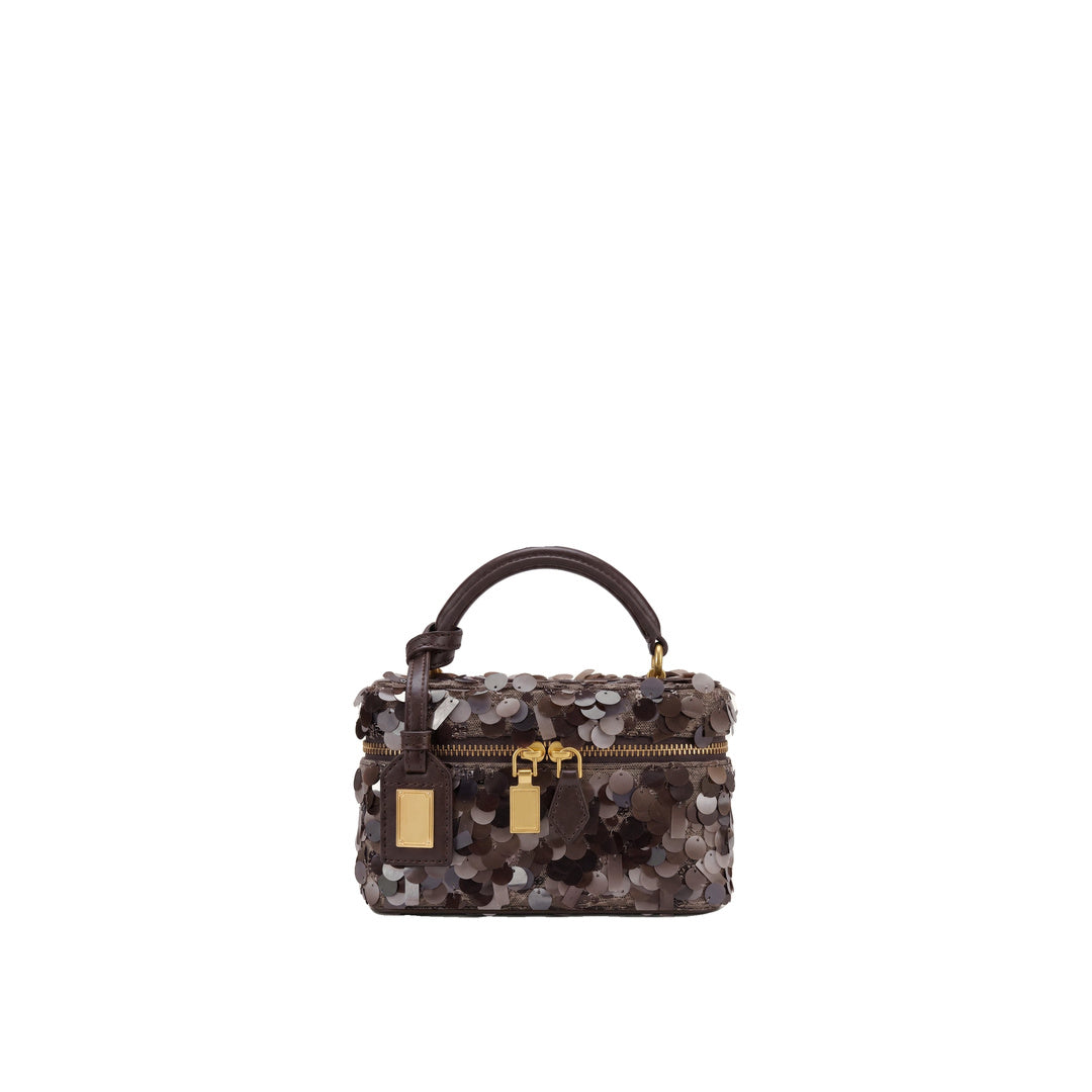JW PEI Cleo Metallic Sequin Box Shape Top Handle Bag - Brown