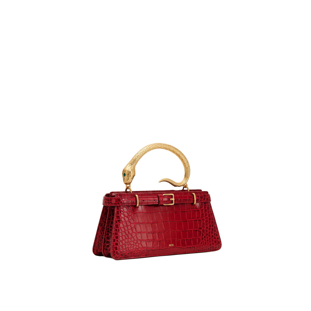 JW PEI Elena Snake Handle Top Handle Bag - Burgundy Croc