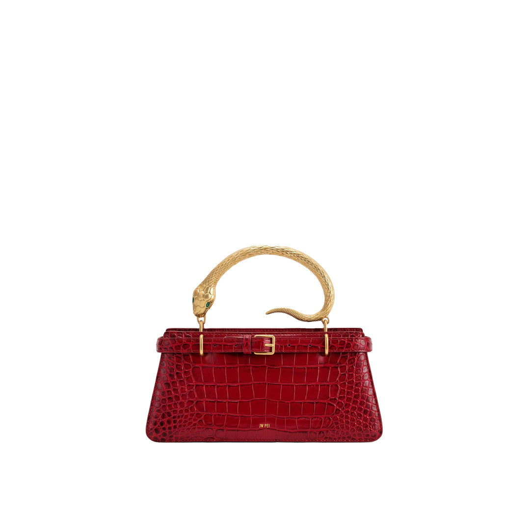 JW PEI Elena Snake Handle Top Handle Bag - Burgundy Croc