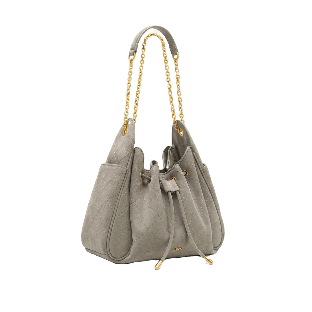 JW PEI Rowan Faux Suede Quilted Chain Bucket Bag - Gray