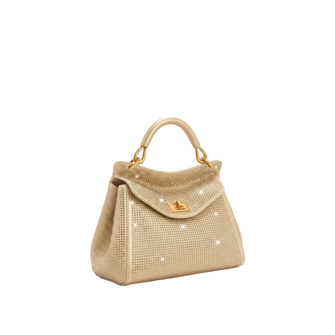 JW PEI Lucia Classic Artificial Crystal Top Handle Bag - Champagne