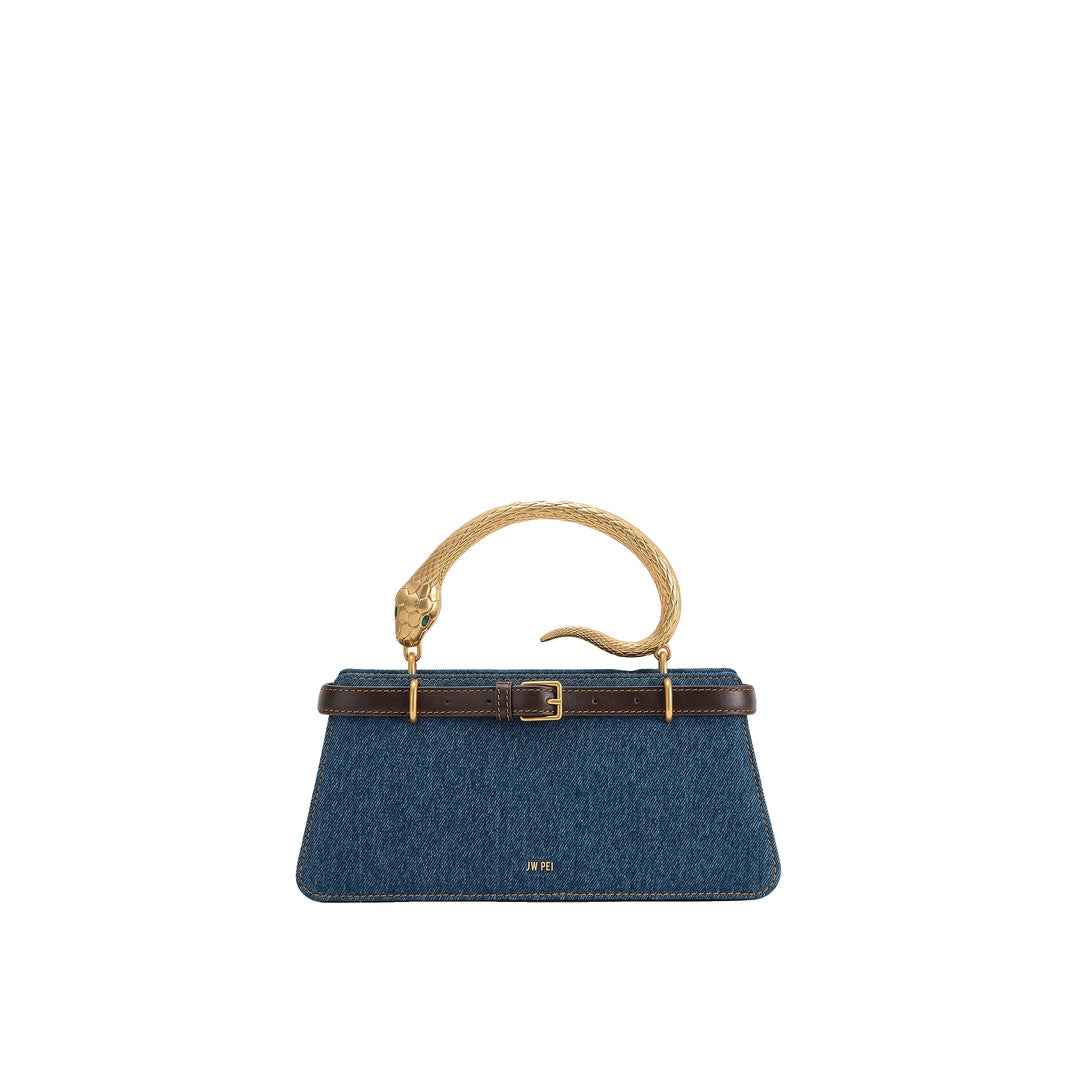 JW PEI Elena Snake Handle Top Handle Bag - Dark Blue Denim