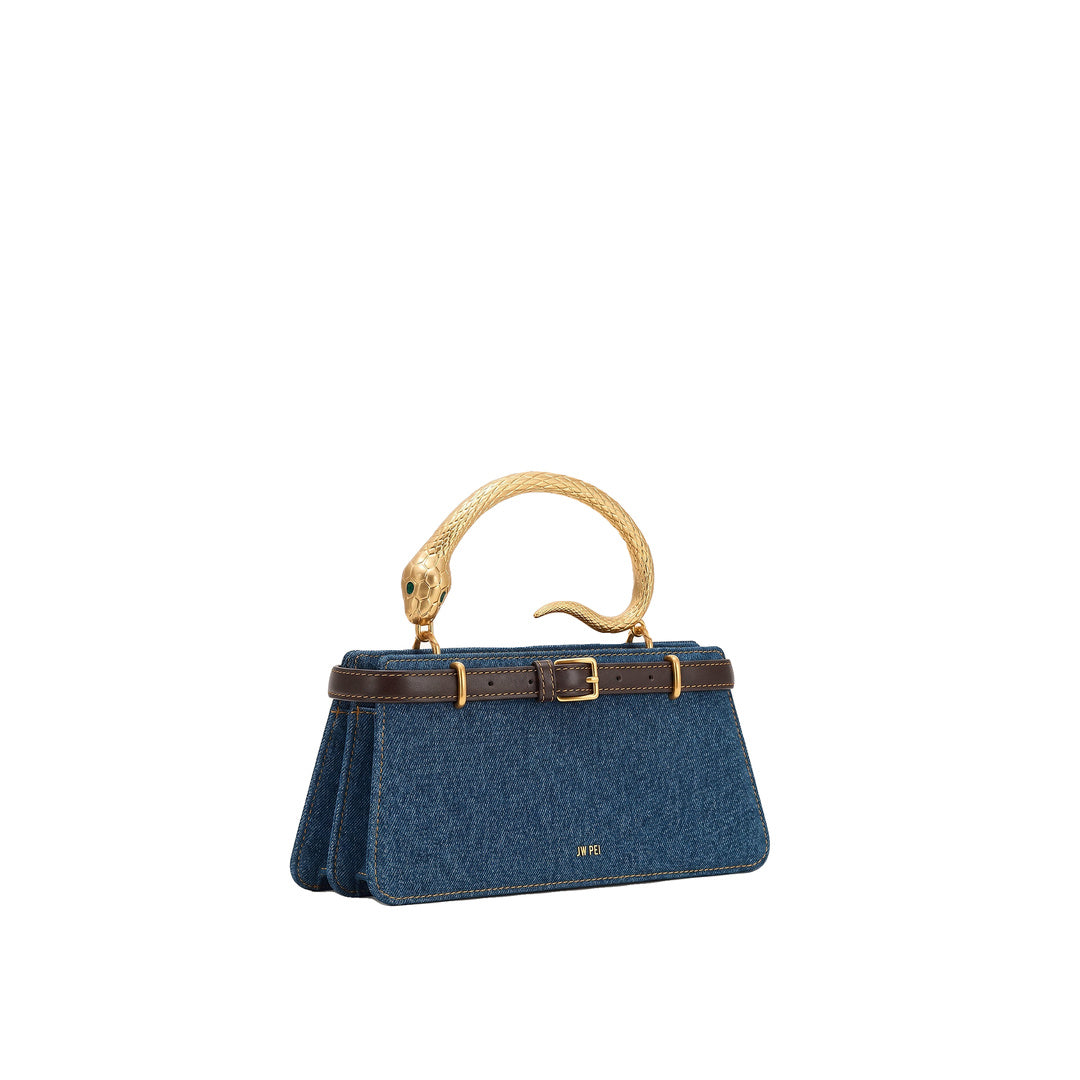 JW PEI Elena Snake Handle Top Handle Bag - Dark Blue Denim