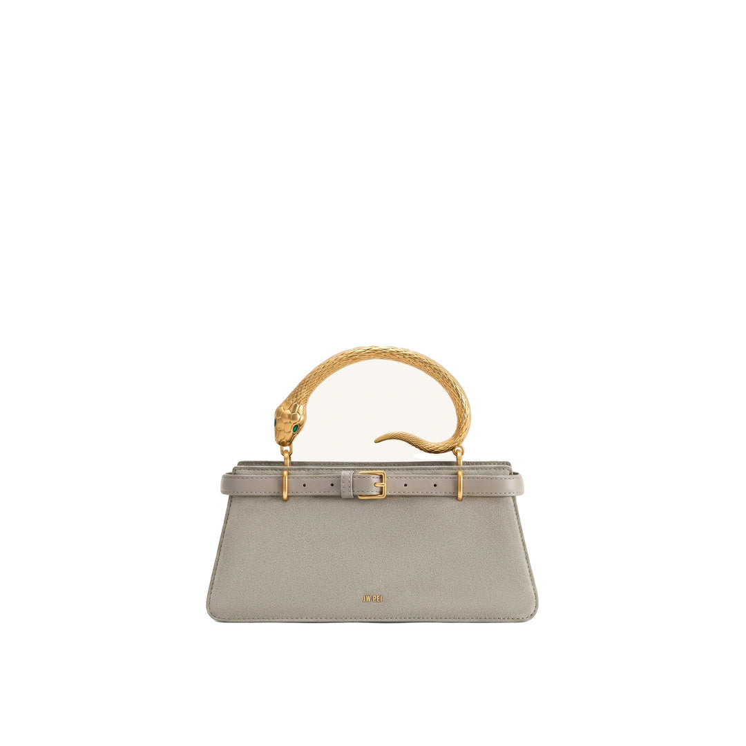 JW PEI Elena Snake Handle Faux Suede Top Handle Bag - Taupe