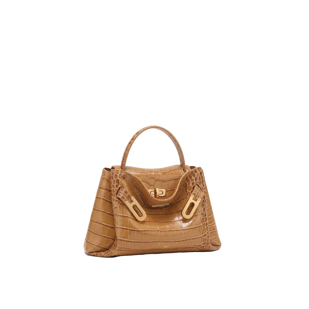 JW PEI Rhea Small Double Buckle Shoulder Bag - Light Brown Croc