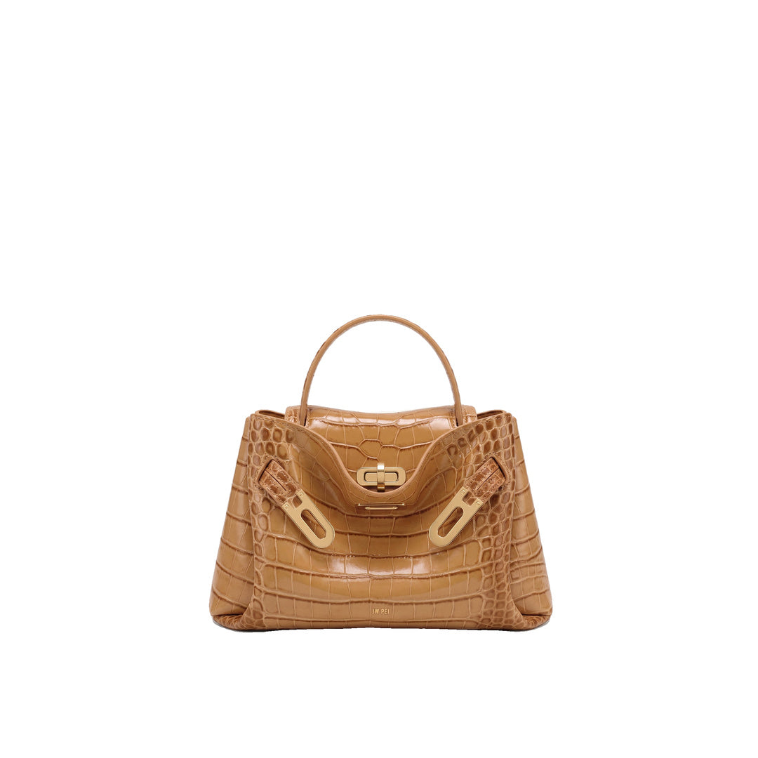 JW PEI Rhea Small Double Buckle Shoulder Bag - Light Brown Croc