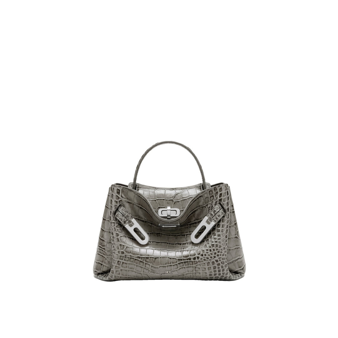 JW PEI Rhea Small Double Buckle Shoulder Bag - Grey Croc
