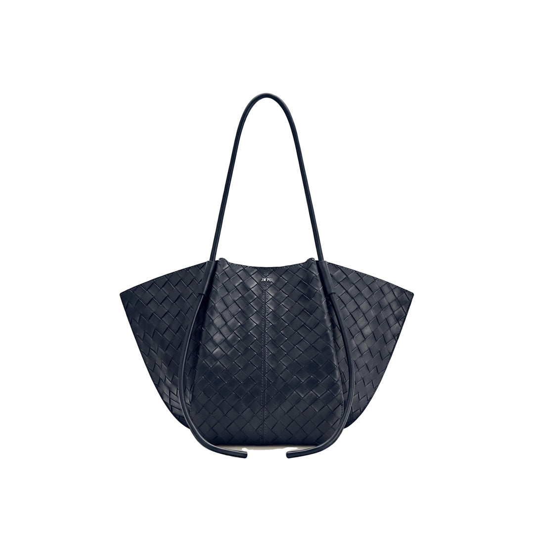 JW PEI Nala Woven Texture Wide Tote Bag - Navy Blue