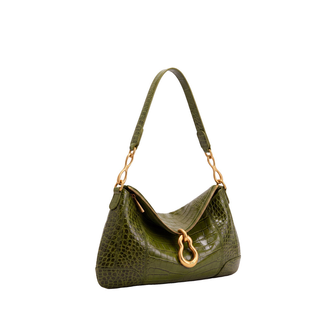 JW PEI Jayla Metal Pendant Embellished Shoulder Bag - Green Croc