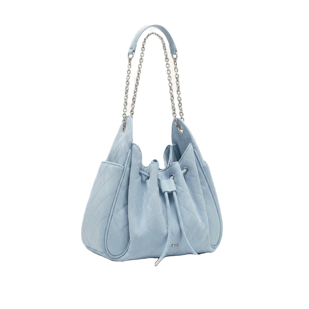 JW PEI Rowan Faux Suede Quilted Chain Bucket Bag - Blue