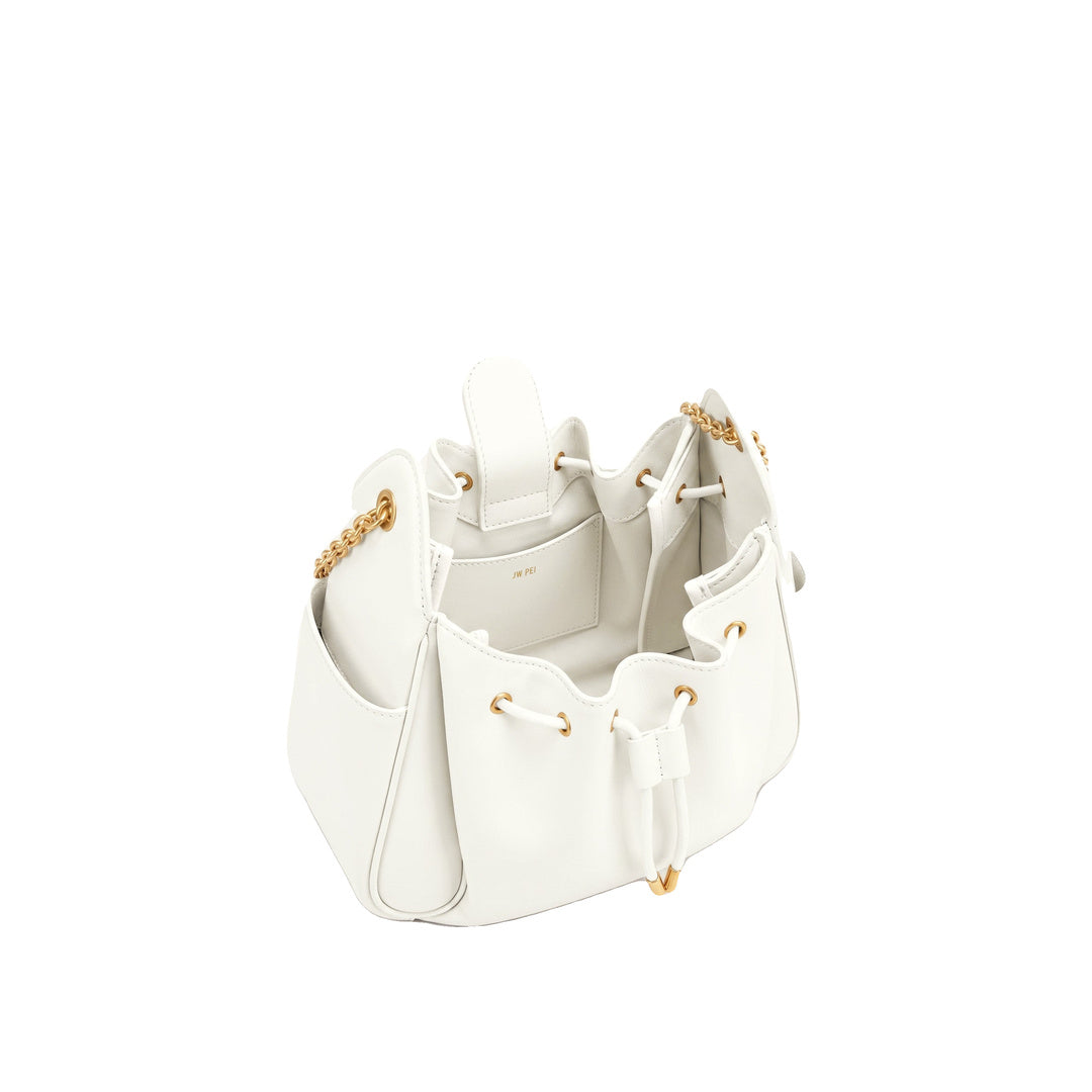 JW PEI Rowan Ruched Drawstring Chain Bucket Bag - Ivory