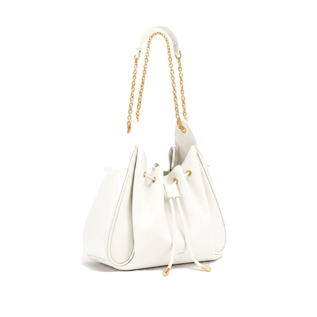 JW PEI Rowan Ruched Drawstring Chain Bucket Bag - Ivory