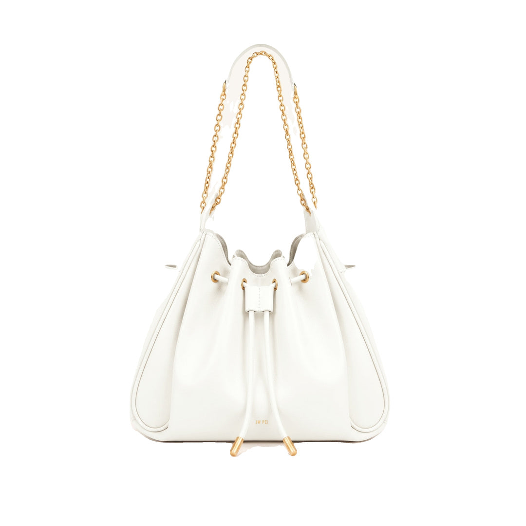 JW PEI Rowan Ruched Drawstring Chain Bucket Bag - Ivory