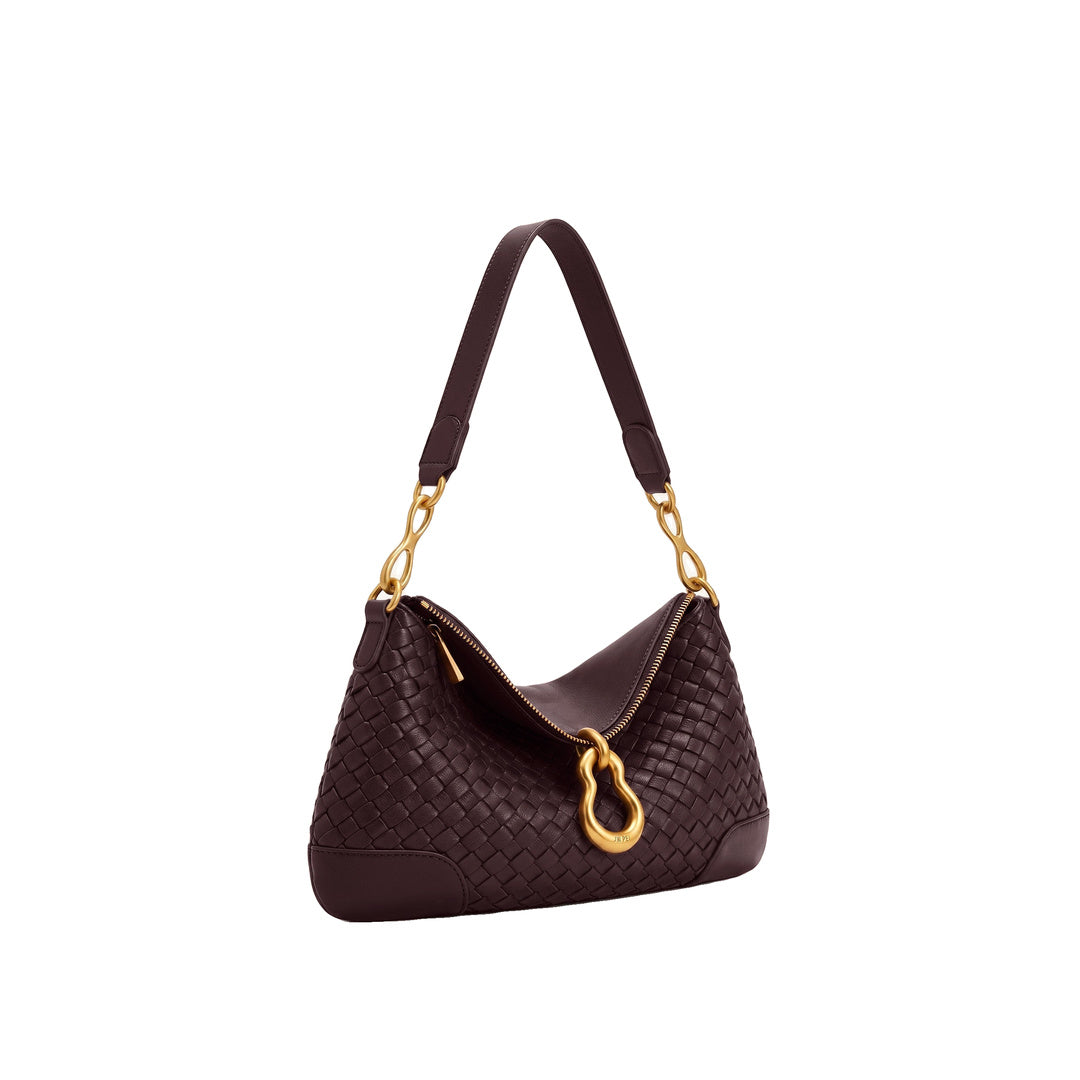 JW PEI Jayla Metal Pendant Embellished Woven Shoulder Bag - Deep Burgundy