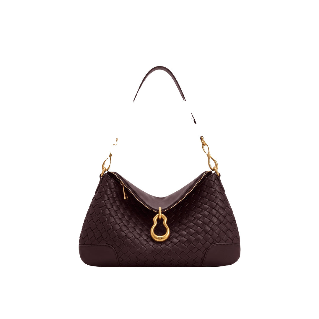 JW PEI Jayla Metal Pendant Embellished Woven Shoulder Bag - Deep Burgundy