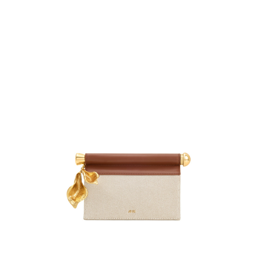 JW PEI Holly Metal Pendant Embellished Clutch - Brown Canvas