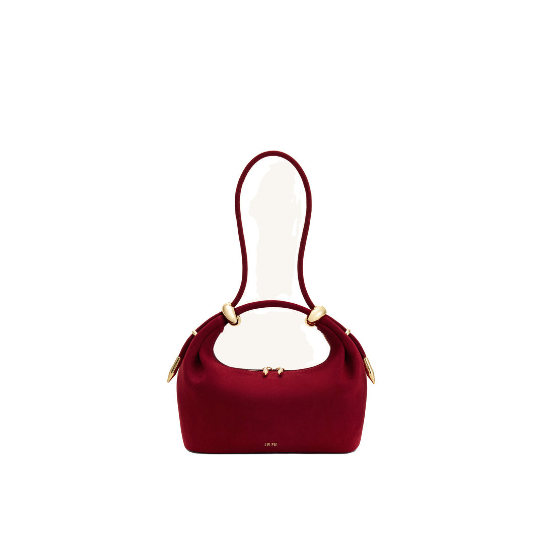 JW PEI Ellie Faux Suede Metal Ring Embellished Top Handle Bag - Burgundy