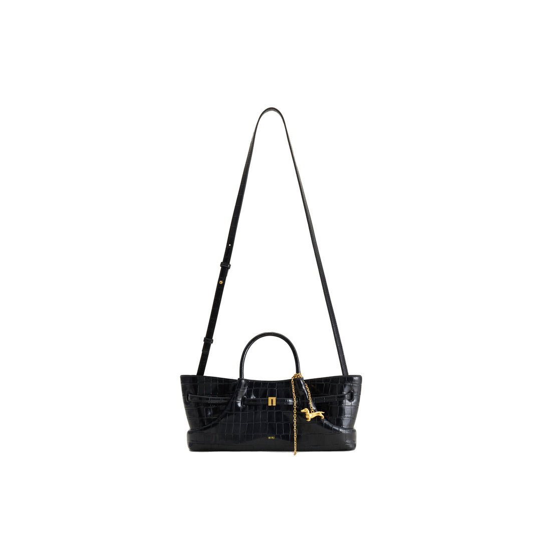 JW PEI Maeve Dachshund Metal Charm Tote Bag - Black Croc