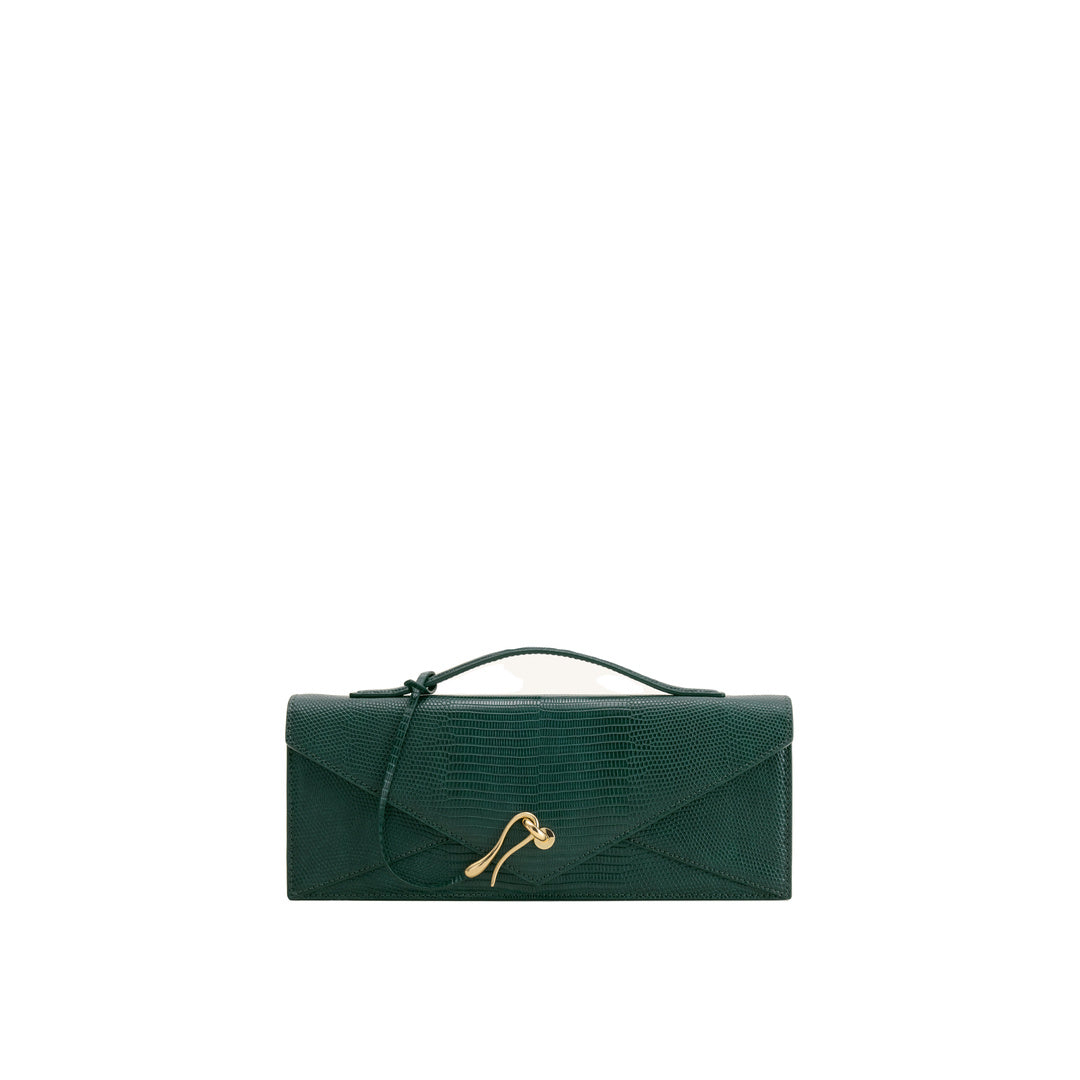 JW PEI Celeste Envelope Top Handle Bag - Olive Green Lizard Texture