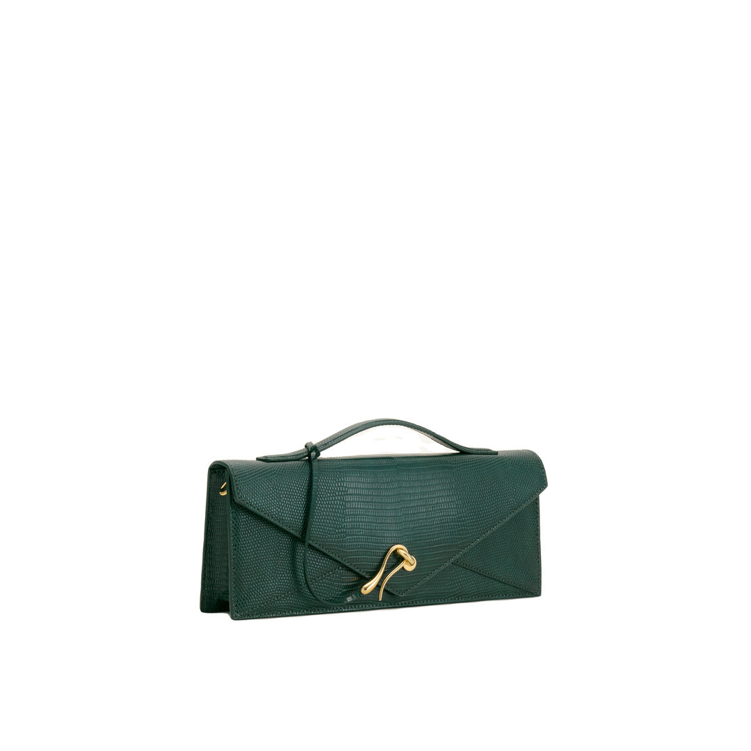 JW PEI Celeste Envelope Top Handle Bag - Olive Green Lizard Texture