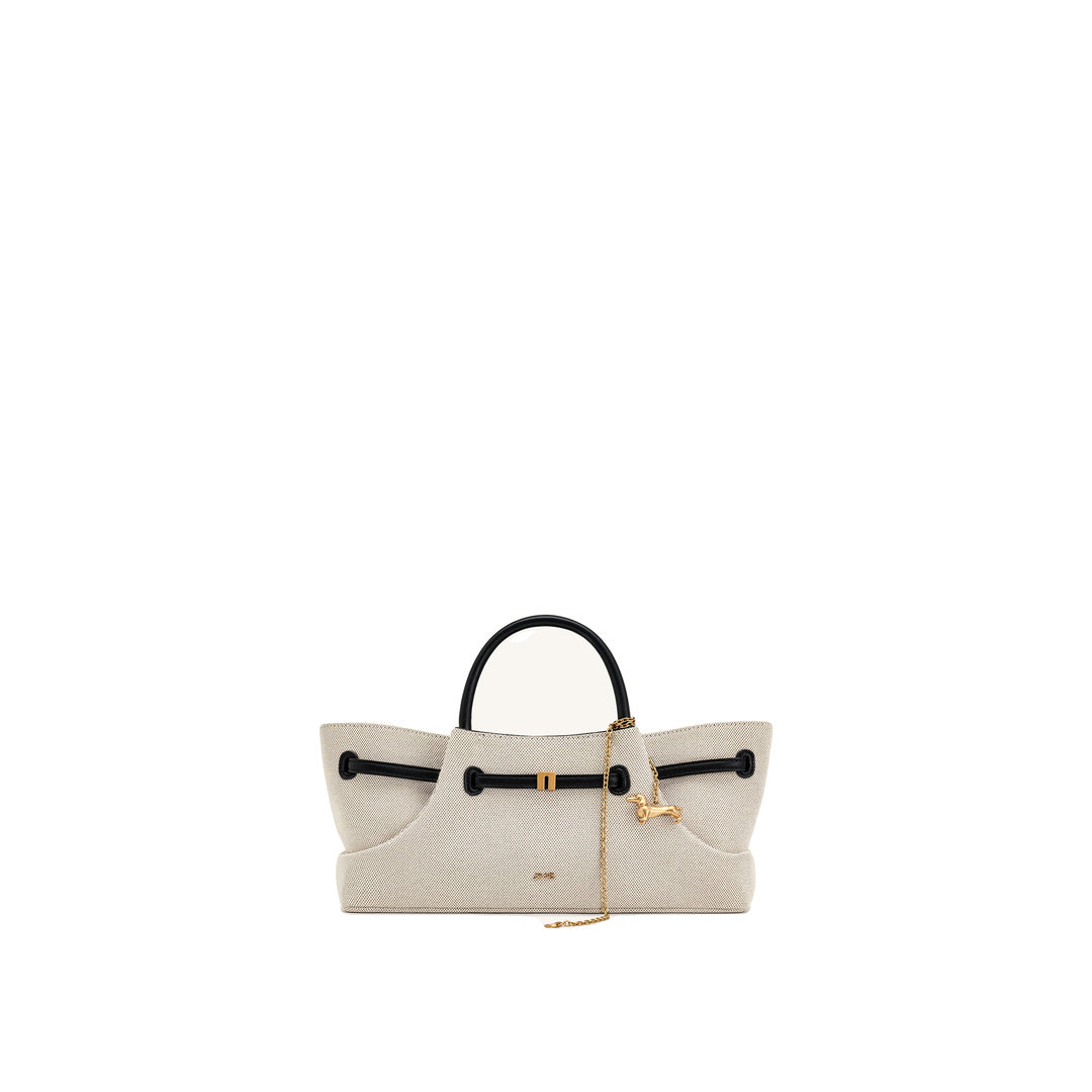 JW PEI Maeve Dachshund Metal Charm Tote Bag - Black Canvasa