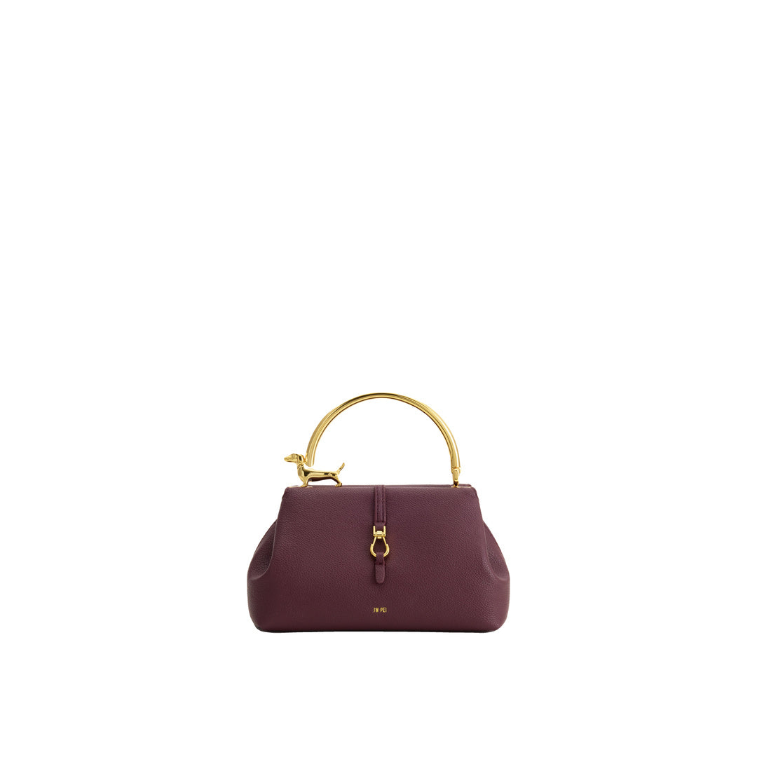 JW PEI Bruna Dachshund Metal Handle Top Handle Bag - Burgundy