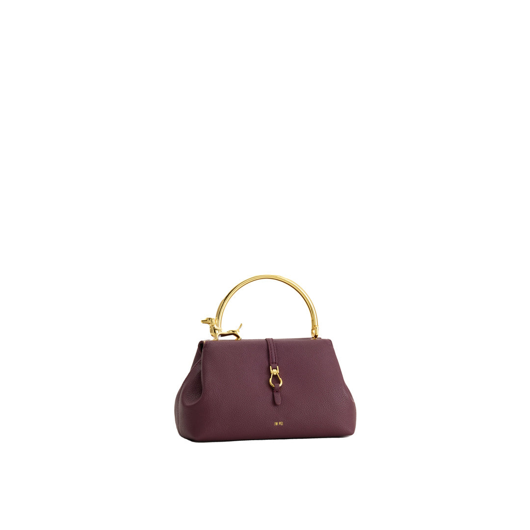 JW PEI Bruna Dachshund Metal Handle Top Handle Bag - Burgundy