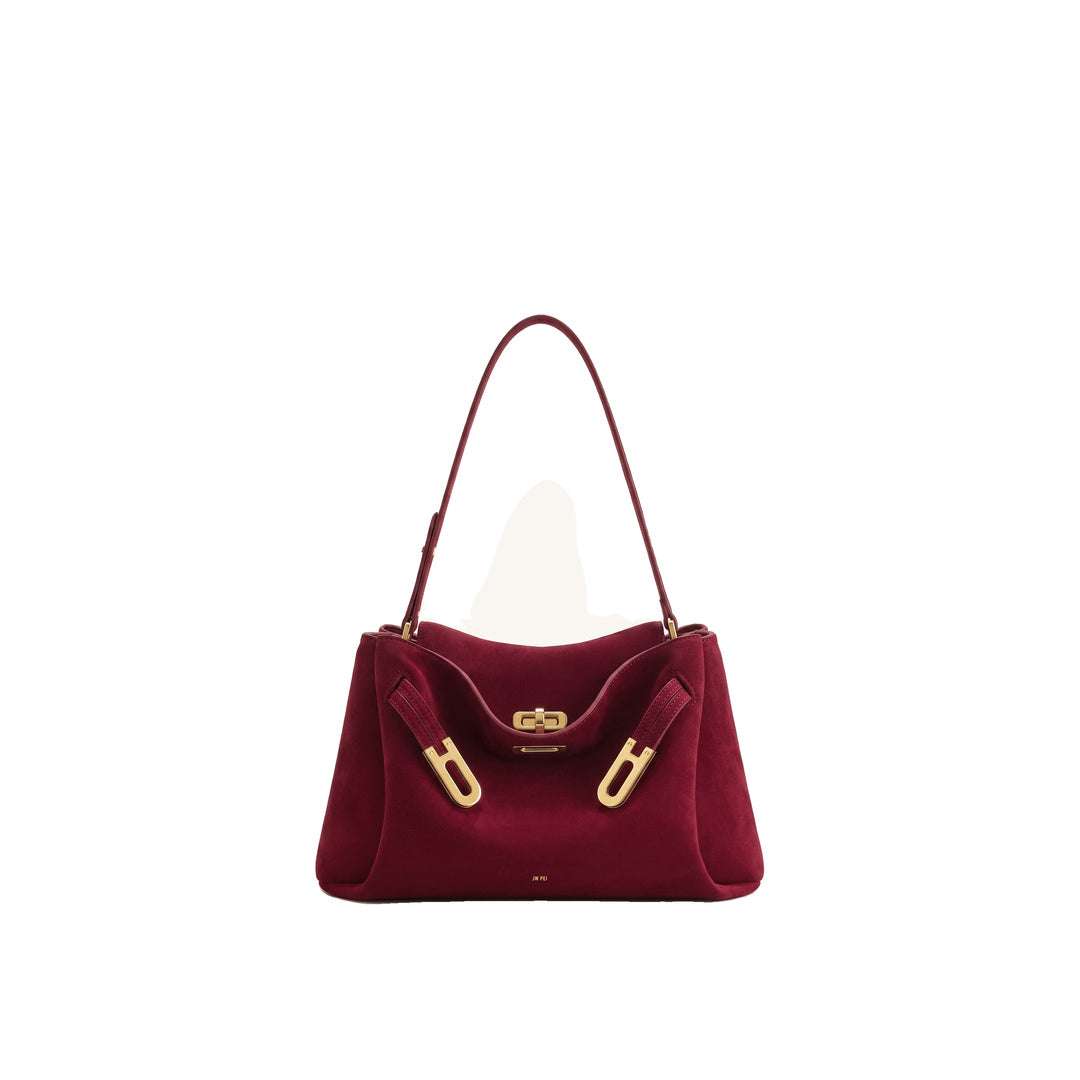 JW PEI Rhea Faux Suede Double Buckle Shoulder Bag - Cinnabar Red
