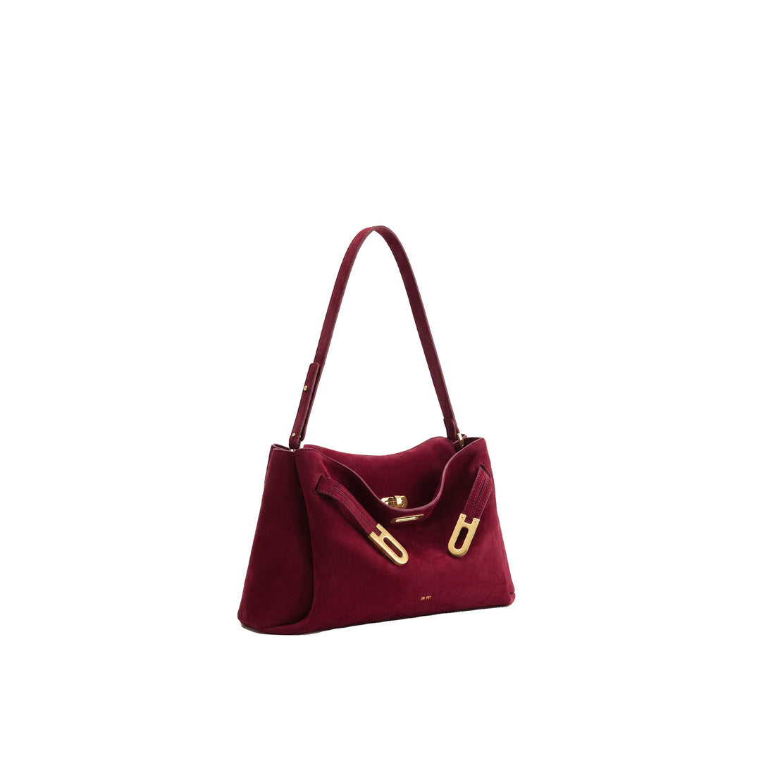 JW PEI Rhea Faux Suede Double Buckle Shoulder Bag - Cinnabar Red