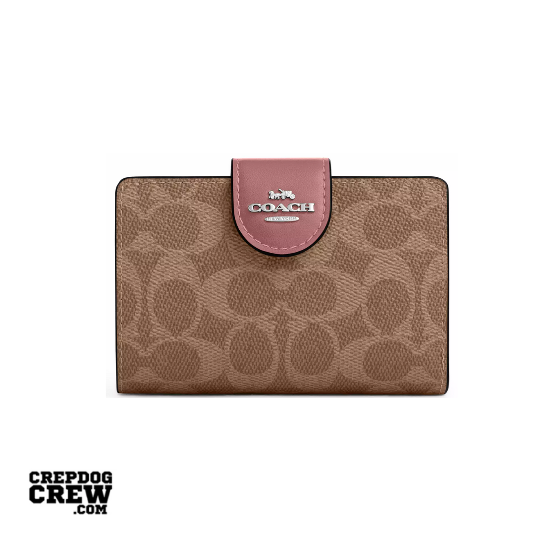 Coach Medium Corner Zip Wallet In Signature Canvas Silver pink