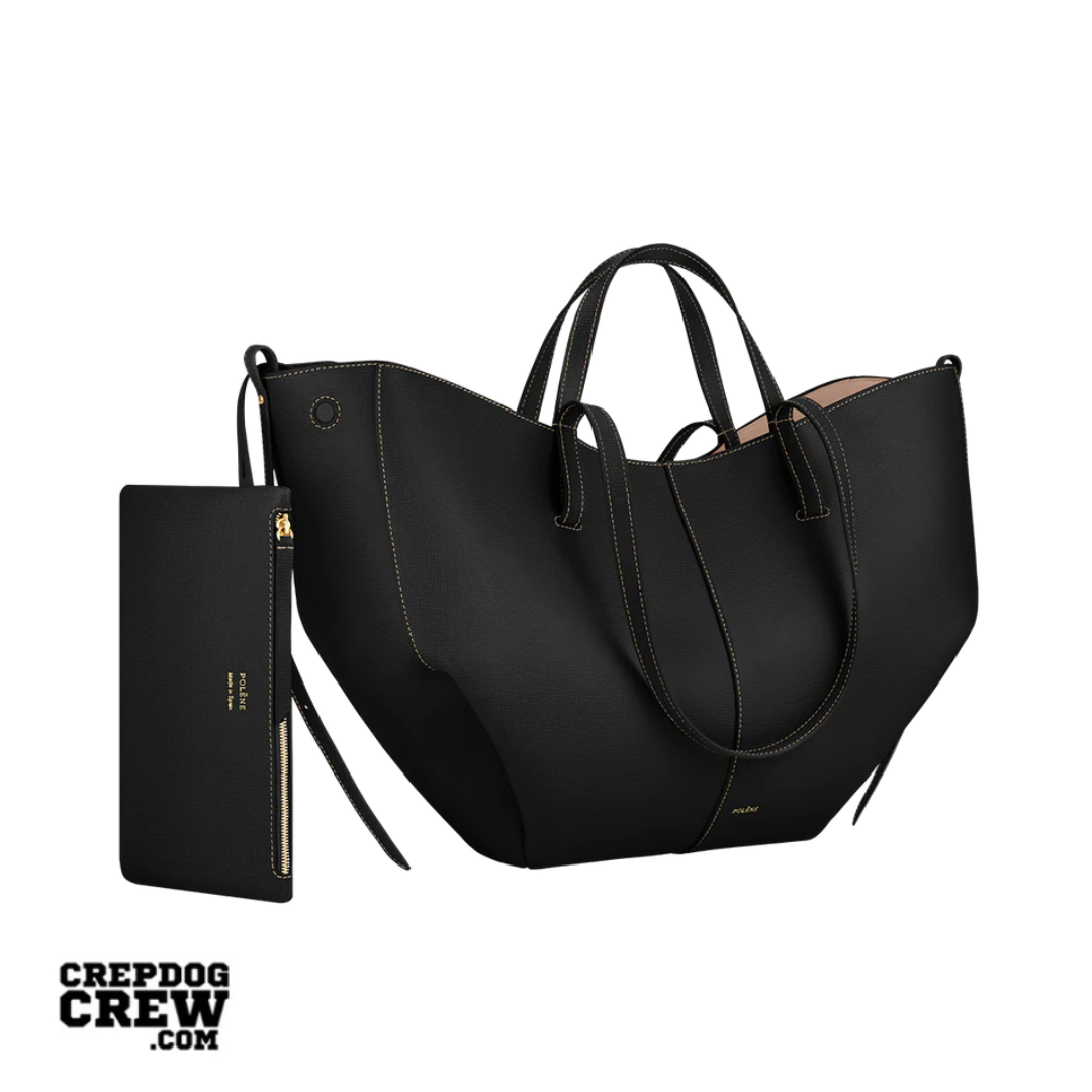 polene Cyme Edition Textured Black with Ecru Stitching