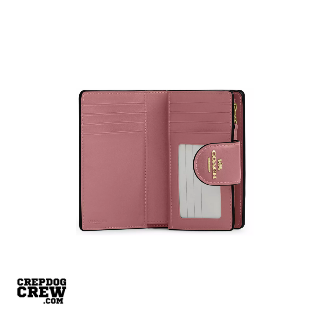 Coach Medium Corner Zip Wallet In Signature Canvas Silver pink