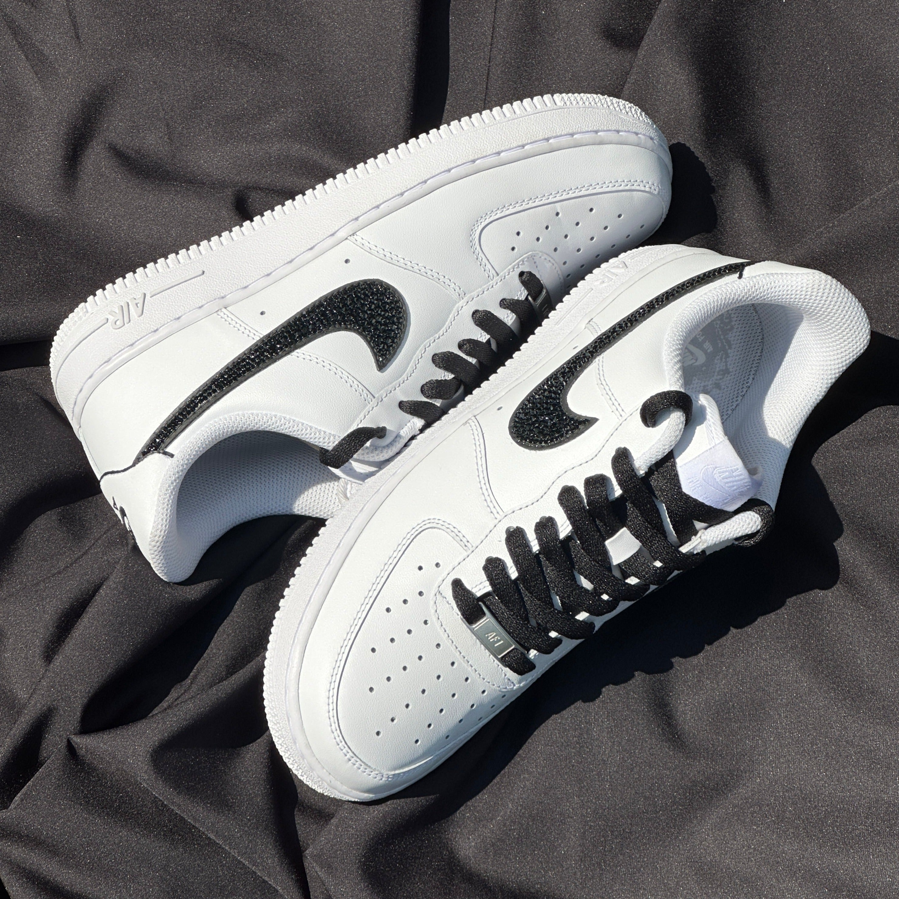 BLACK AND WHITE CRYSTAL SWOOSH AF1