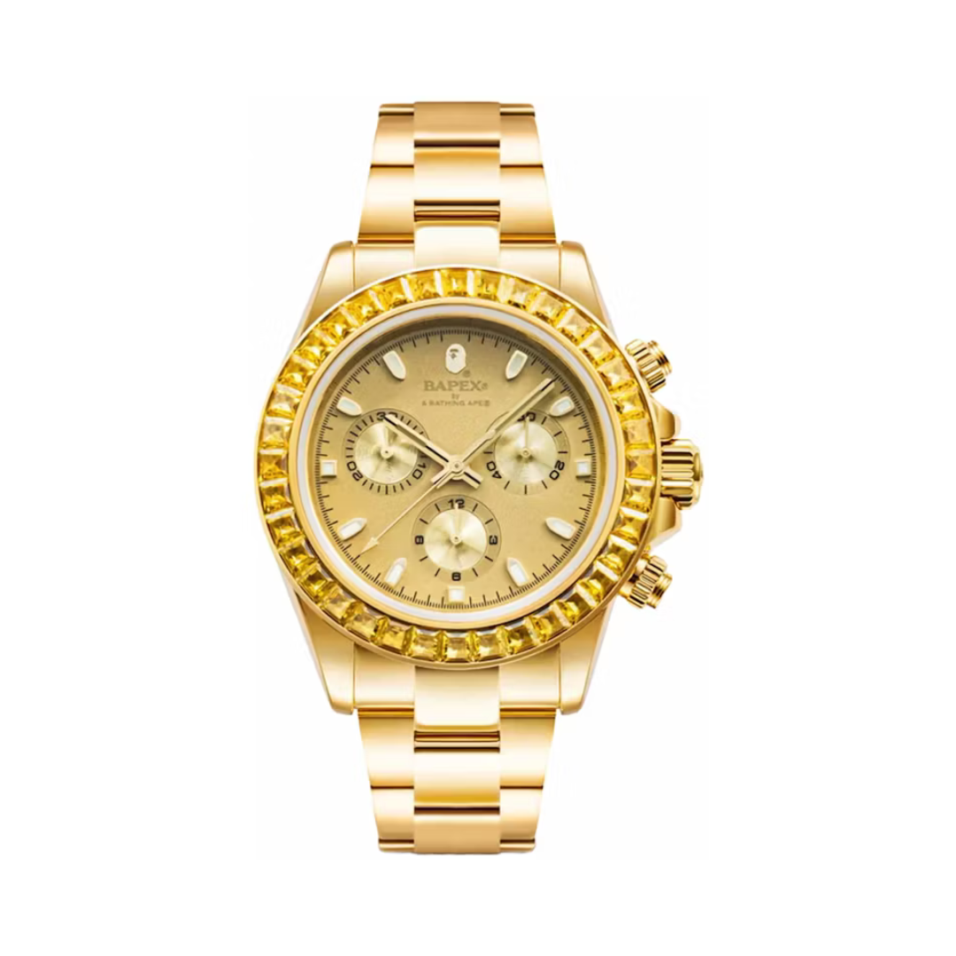 BAPE Type 4 BAPEX Crystal Stone Gold Watch Gold