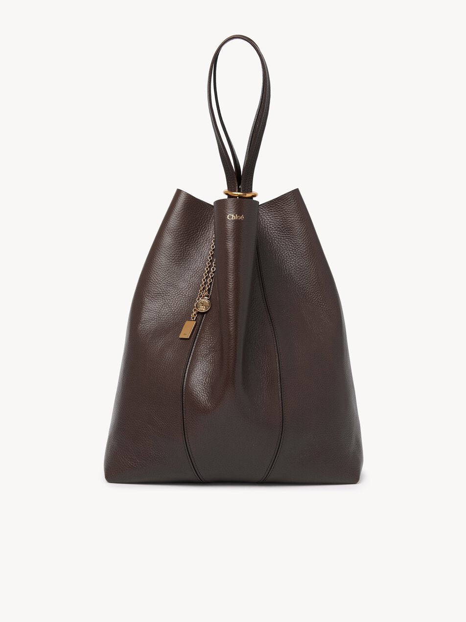 CHLOE Large Chloé Spin tote bag in grained leather Kohl Brown