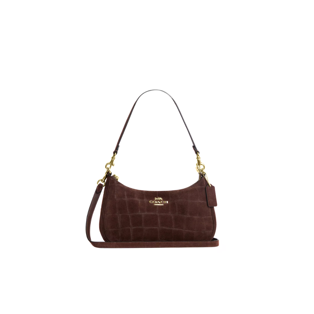 Coach Teri Shoulder Bag embossed crocodile Gold Maple