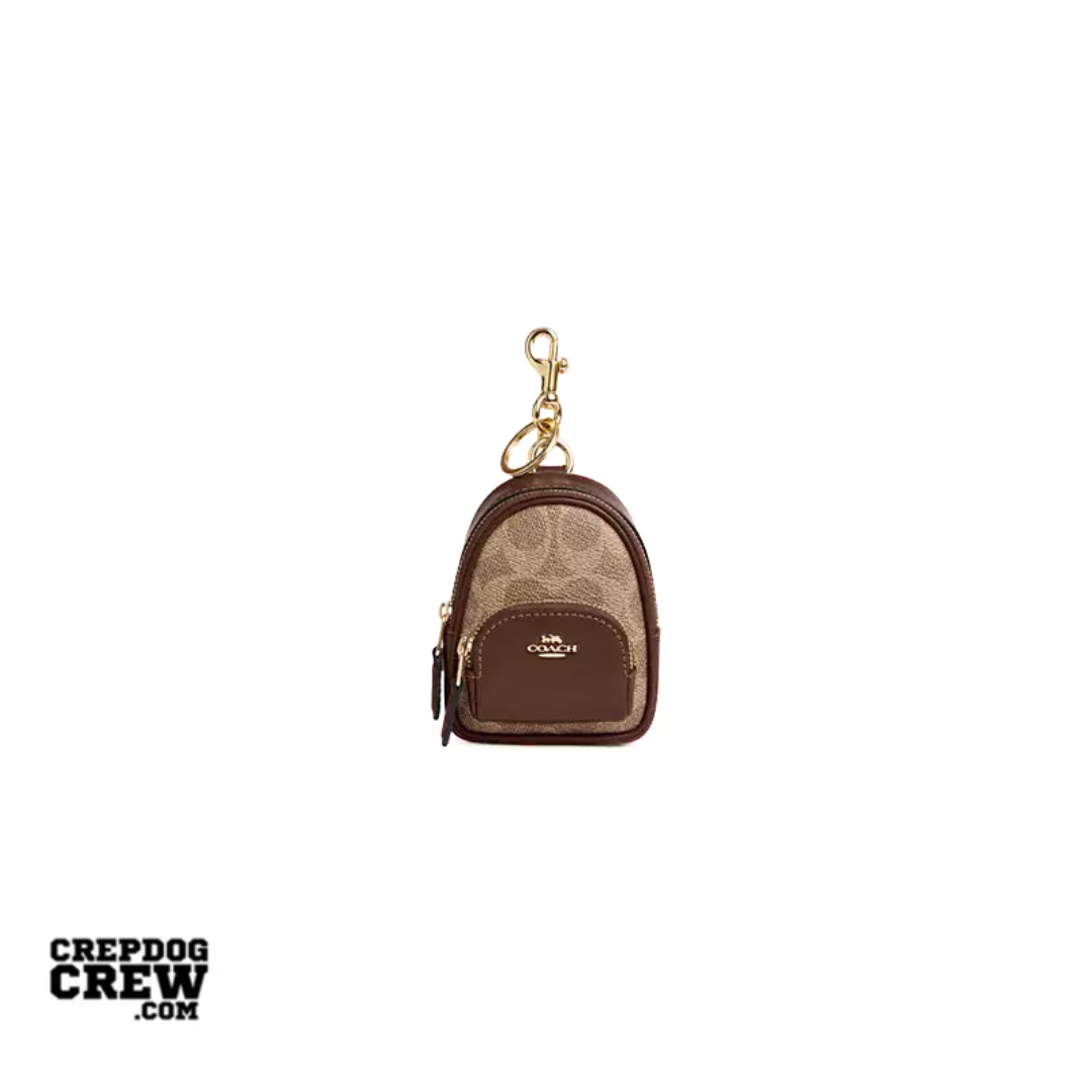 Coach Mini Court Backpack Bag Charm In Signature Canvas Gold Tan Brown