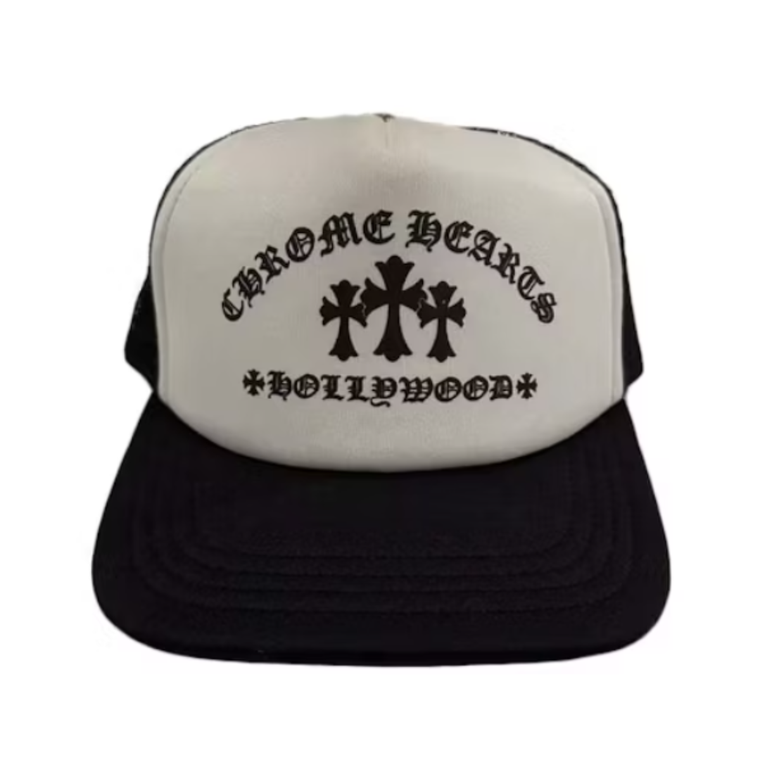 Chrome Hearts Hollywood Cross "King Taco" Trucker Cap Black/White
