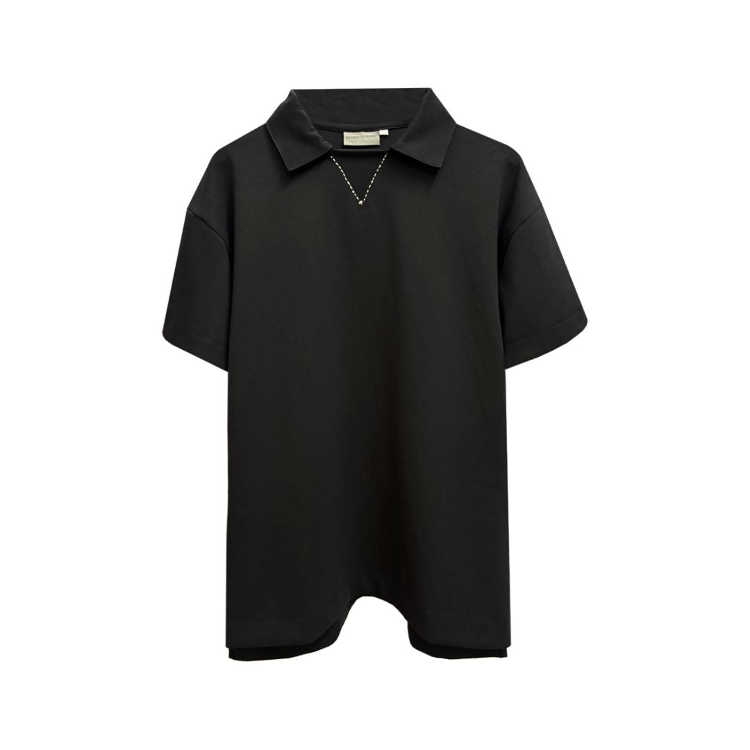 Kantha Polo T-shirt in Black [Unisex]