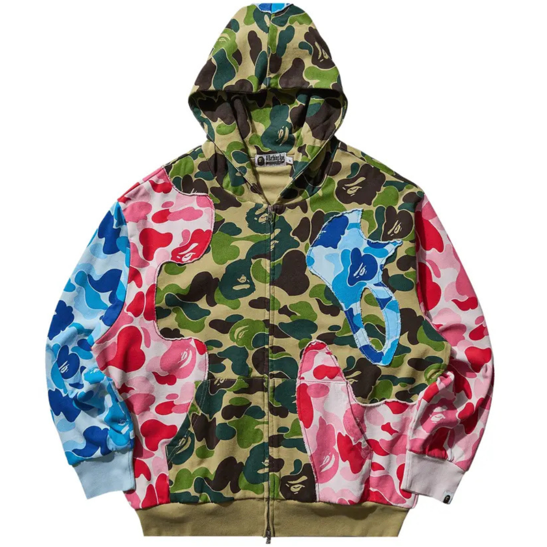 BAPE ABC CAMO PATCHWORK RELAXED FIT ZIP HOODIE