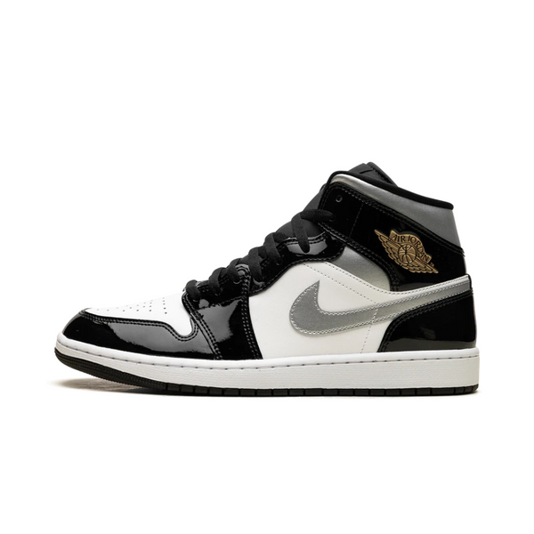 Jordan Mid SE Patent Black White Metallic Silver Metallic Gold