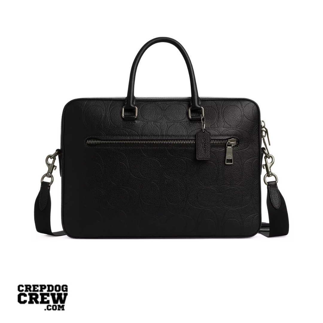 Coach Ethan Slim Brief In Signature Leather Gunmetal Black