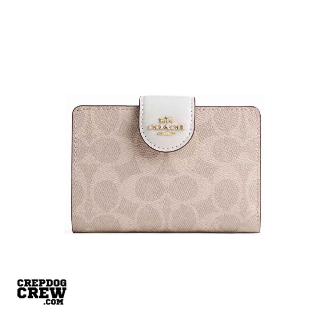 Coach Medium Corner Zip Wallet In Signature Canvas Gold Sand Chalk