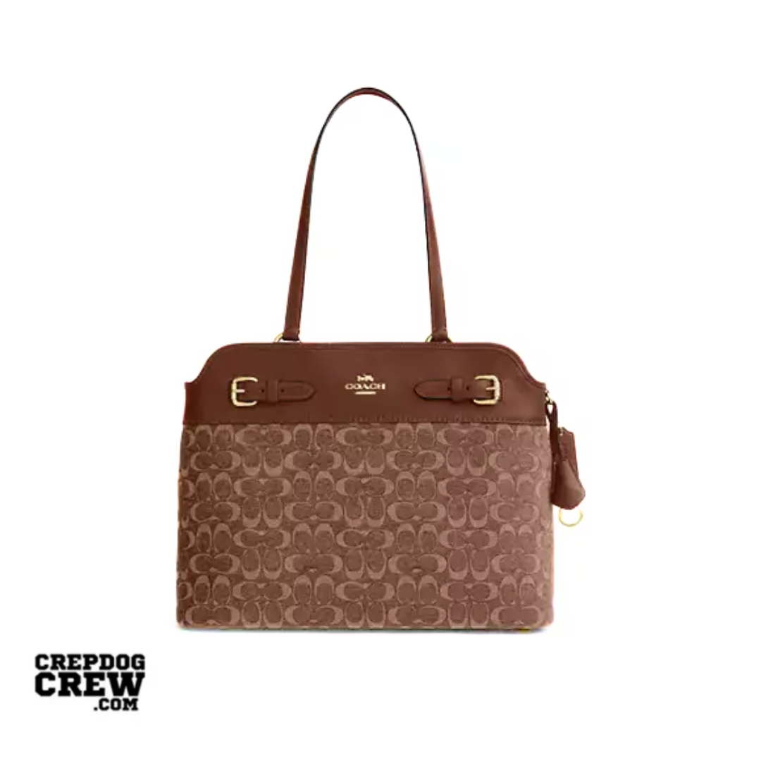 Coach Easton Tote Bag In Signature Chenille smooth leather Im Light Khaki Vintage Brown