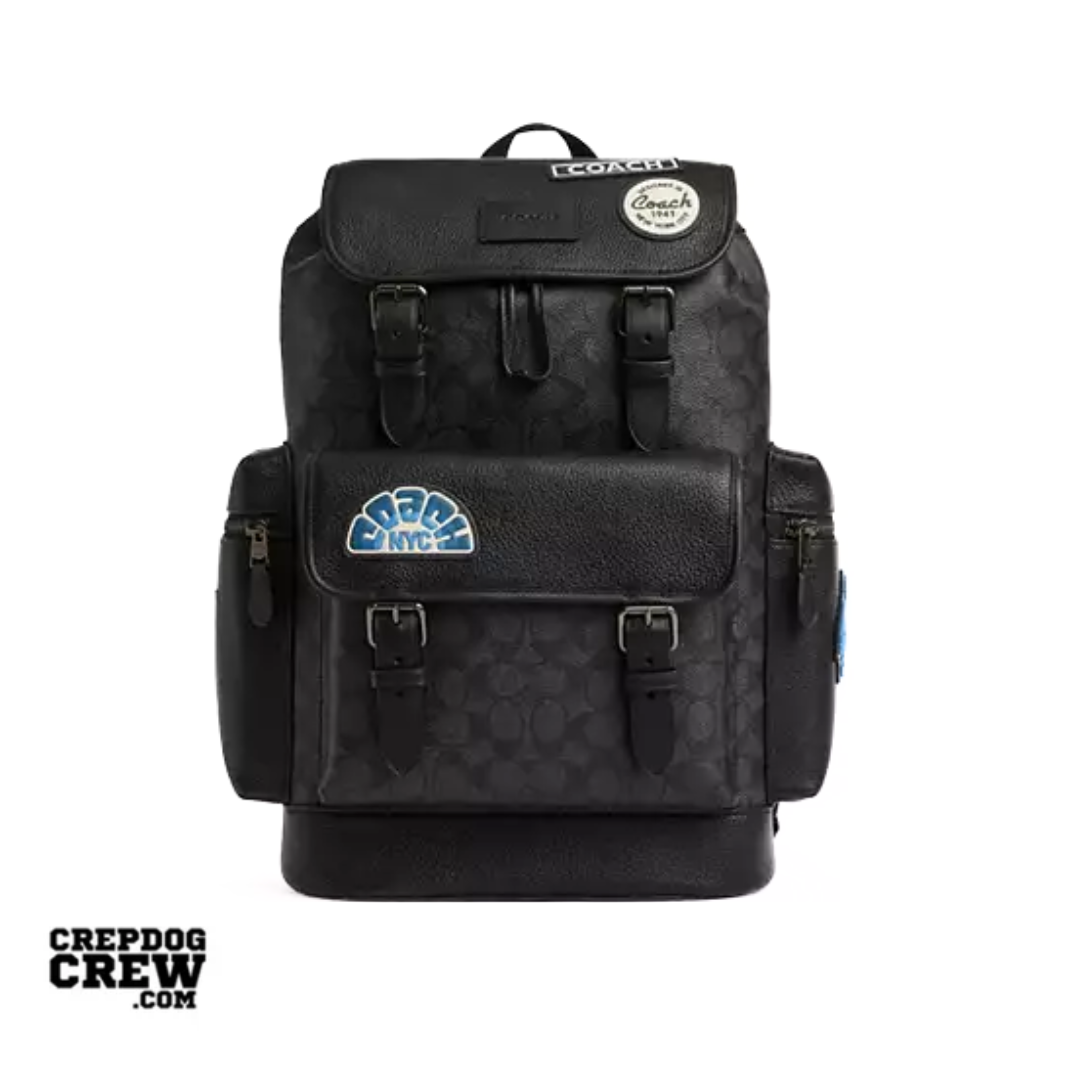 Coach Sprint Backpack In Signature Canvas With Patches Gunmetal Charcoal Multi