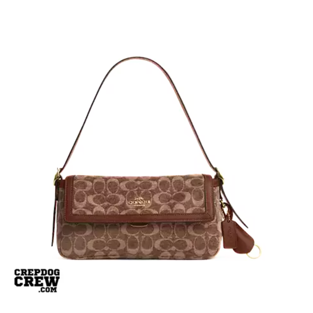 Coach Etta Small Flap Shoulder Bag In Signature Chenille Gold Light Khaki Vintage Brown
