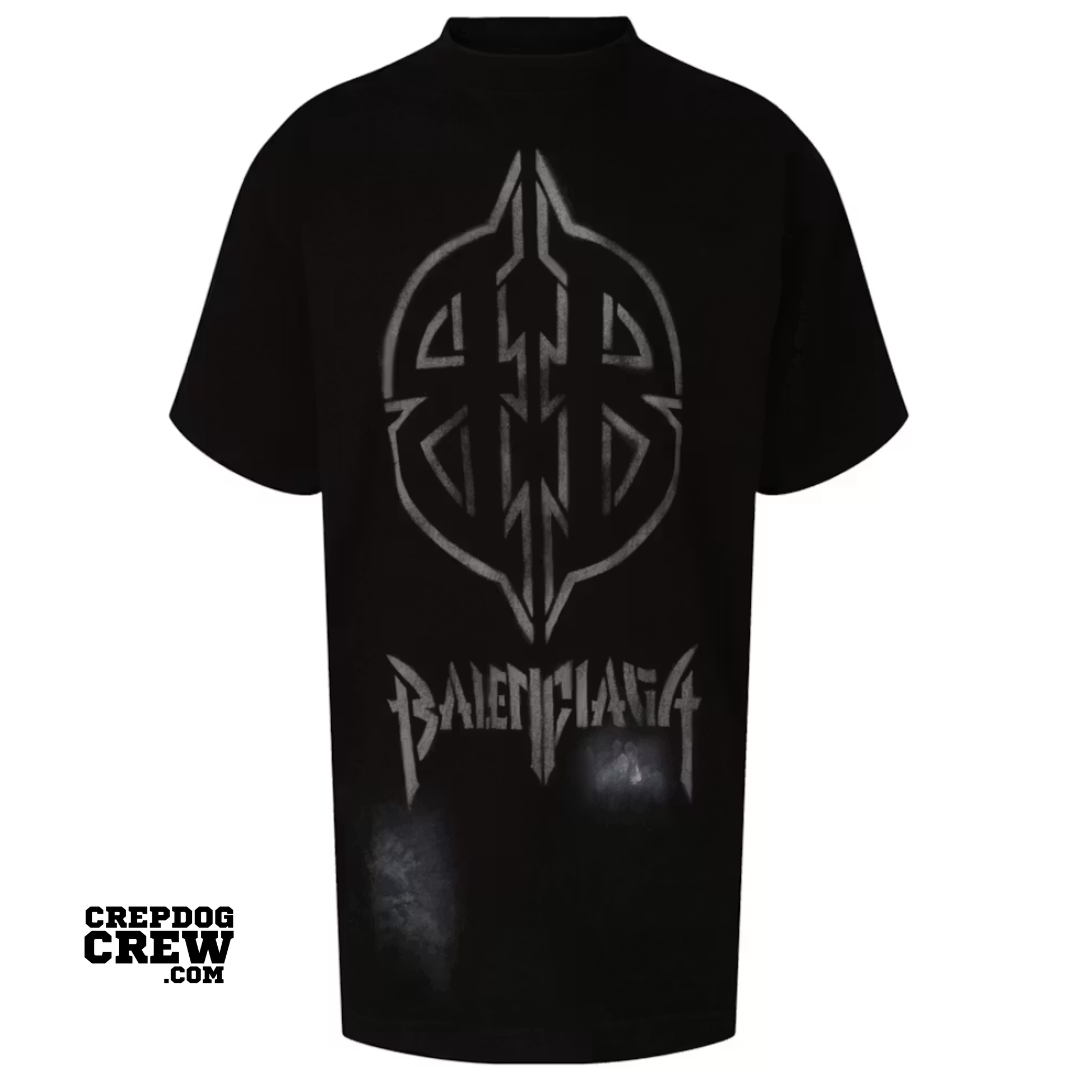 Balenciaga Oversized Metal BB Stencil T-shirt Washed Black White