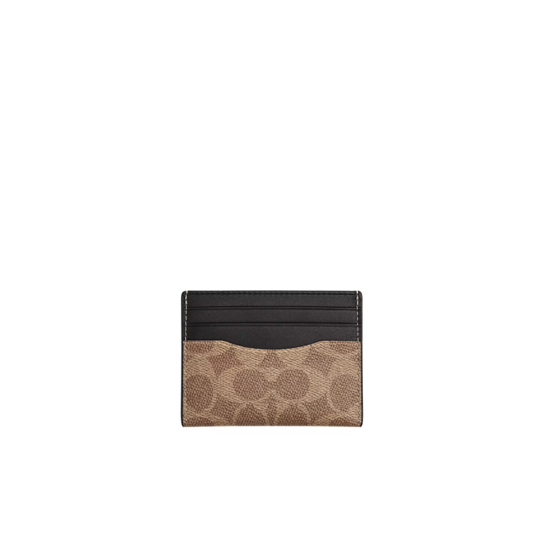 COACH Slim Id Card Case signature canvas Tan & Black