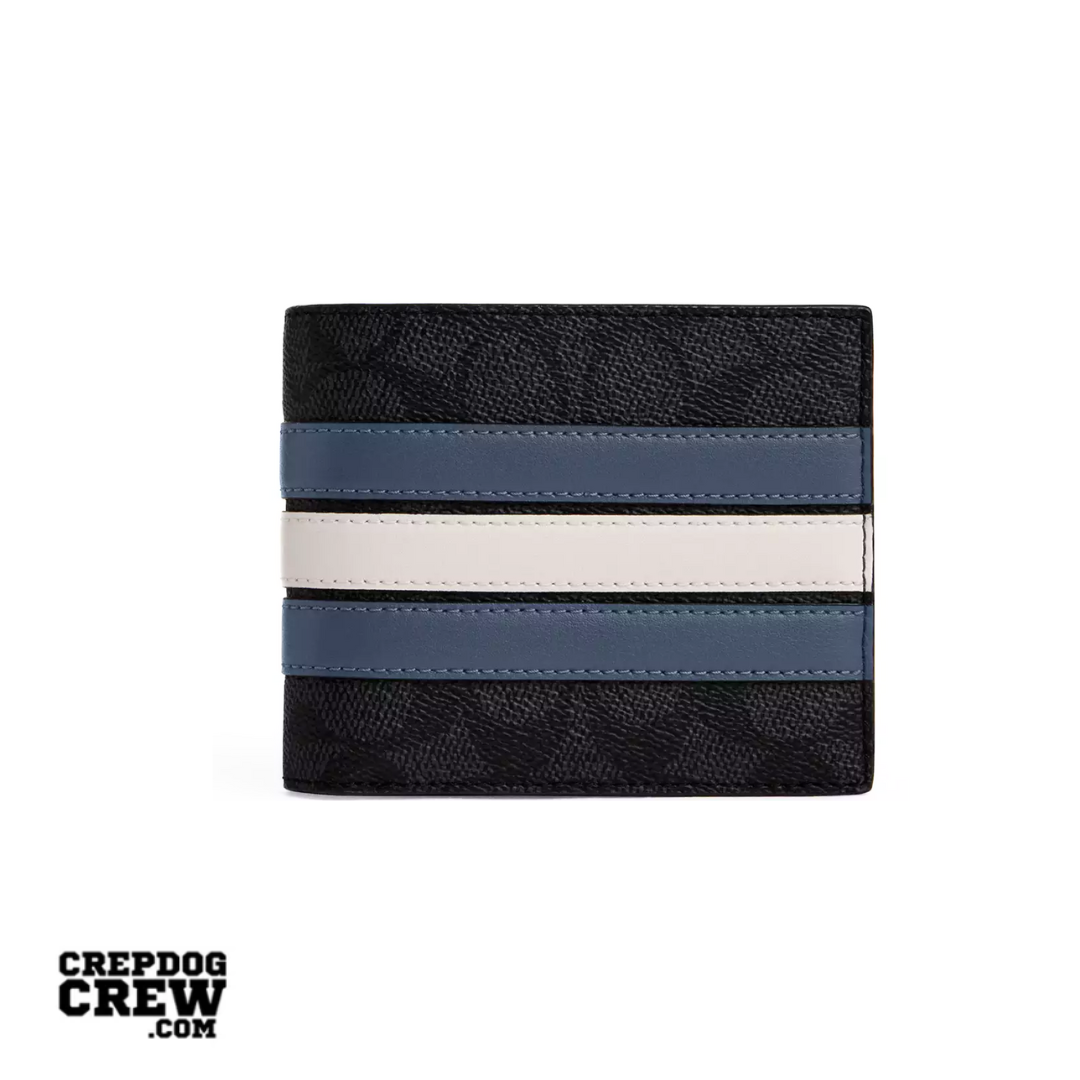 Coach 3-In-1 Wallet In Signature Canvas With Varsity Stripe Charcoal Denim Chalk